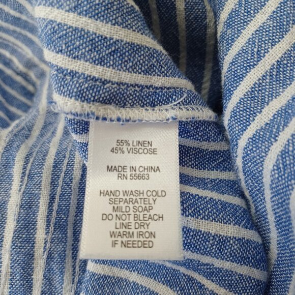 For Cynthia Dress Linen Blend Blue White Striped Pullover Side Button Detail Med - Picture 12 of 14